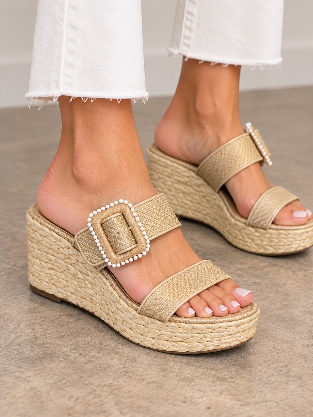 Sam Edelman Chaser Raffia Espadrille Wedge Sandals Gold Size 9